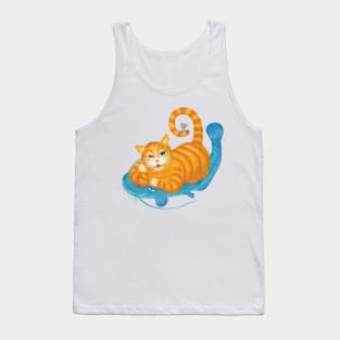 Orange tabby cat and blue catfish floating in a sea of joy Tank Top